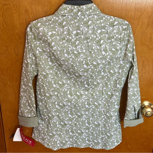 NEW Cathy Daniels 3/4 Sleeve Mallard Green Paisley Printed Shirt. Women’s Small - Picture 7 of 10